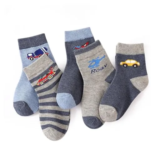 axy Kinder Socken 5 Paar Multipack Jungen Mädchen Kindersocken Kleinkinder Kids Strümpfe Dinos Auto (27-30, 5er - Fahrzeuge)