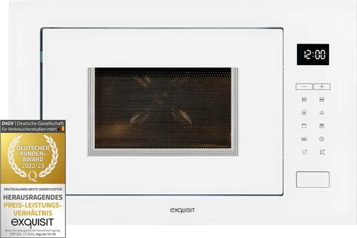 Exquisit EMW25-G-020 Einbau Mikrowelle - Mikrowelle mit 900W und 25L Volumen, bietet 9 Leistungsstufen und Grillfunktion für vielseitiges Kochen. Ideal für moderne Küchen.