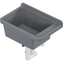 QLS Ausgussbecken 50x34 cm - Hochwertiges Kunststoffbecken mit Siphon für Garage und Werkstatt - Sanitärinstallation: Robustes Ausgussbecken aus Polypropylen, leicht zu reinigen und ideal für Innen- und Außenbereich, inklusive Siphon und Montagesatz.