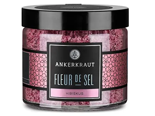 Ankerkraut Fleur de Sel Hibiskus, Meersalz Salzflocken mit Hibiskus, Finisher für Speisen aller Art, 135 g im Tiegel
