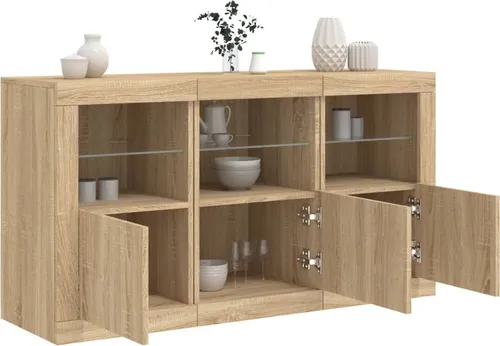 vidaXL Sideboard mit LED-Leuchten Sonoma-Eiche 123x37x67 cm