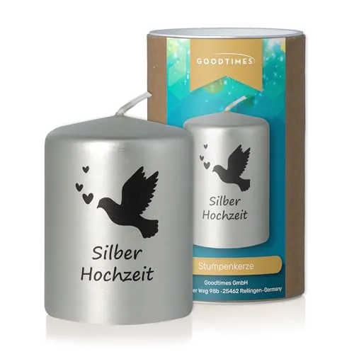 Goodtimes Stumpenkerze Silberhochzeit Silber in silber von Goodtimes