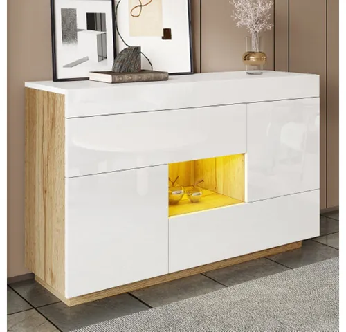 Hochglanz Sideboard mit LED-Beleuchtung und Schubladen