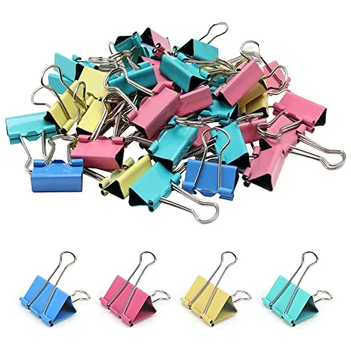 Sixfolo 80 Stück Foldback Klammern 19mm Farbige Binder Clips Metallklammern Bunt Papierklammern Bürobedarf Klammern Vielzweck Binder Clips Set für Fotos Notizen Briefpapier Bürobedarf