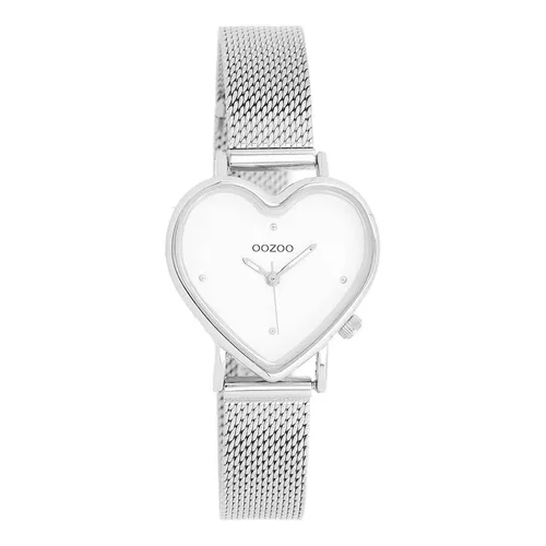 Oozoo Damen Uhr C11413 in Silber/Weiß - Armbanduhren für Damen, elegante und moderne Edelstahl-Armbanduhr in Herzform mit gehärtetem Mineralglas und japanischem Quarzwerk, ideal als Geschenk für besondere Anlässe.
