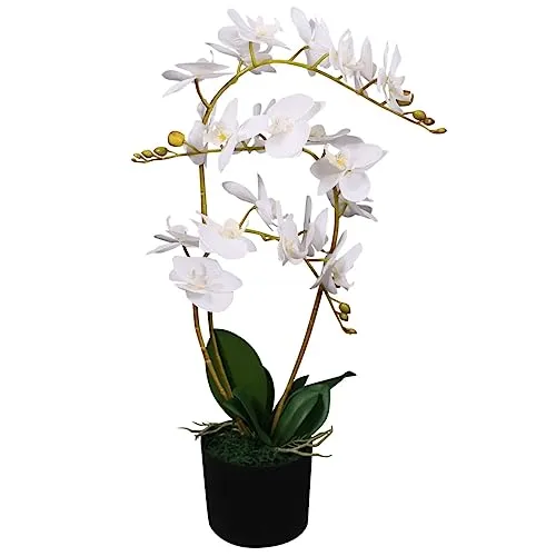 vidaXL Künstliche Orchidee 65 cm Weiß - Seiden- & Kunstblumen: Lebensechte künstliche Orchidee mit 21 Blüten, die niemals verwelkt – perfekt für pflegeleichte Dekoration in Ihrem Zuhause oder Büro.