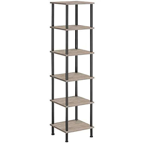 HOOBRO Regal, Bücherregal mit 6 Ebenen, schmales Eckregal, Standregal, Industrial Regal, Lagerregal, Büroregal, offene Ablagen für Wohnzimmer, Schlafzimmer, Balkon, Küche, Greige EBG55CJ01
