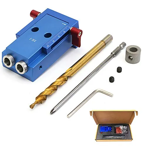 Holzbearbeitungs-Set für Taschenlöcher, Vorrichtungsschrauben, Dübel aus Aluminiumlegierung, schräge Bohrführung, Winkelpositionierungswerkzeug für Verbindungsstücke mit Stufenbohrer, Schraubendreher,