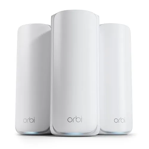 NETGEAR Orbi 870 Tri-Band WiFi 7-Mesh-Netzwerksystem - WLAN-Mesh-System mit Abdeckung von bis zu 600 m², unterstützt 150 Geräte und bietet Geschwindigkeiten bis zu 27 GBit/s für nahtloses Streaming und Gaming.