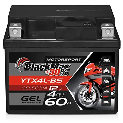 BlackMax CTX4L-BS Motorradbatterie YTX4L-BS GEL 12V 4Ah Roller Batterie 50314