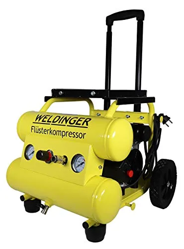 WELDINGER Flüsterkompressor FK 95 pro - Mobiler Druckluftkompressor 750 W - Kraftvoll und leise: Der WELDINGER Flüsterkompressor FK 95 pro mit 90 l/min Luftabgabe und 750 W Leistung überzeugt durch seine Flüsterlautstärke von nur 48-65 dB. Ideal für Werkstatt und Montage.
