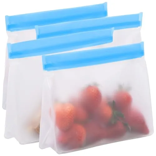 Rosenstein & Söhne Beutel mit Verschluss: 4er-Set Wiederverwendbare Lebensmittel-Beutel, stehender Boden, 1,5 l (stehender Gefrierbeutel, Frischbeutel, Frischhaltedosen)
