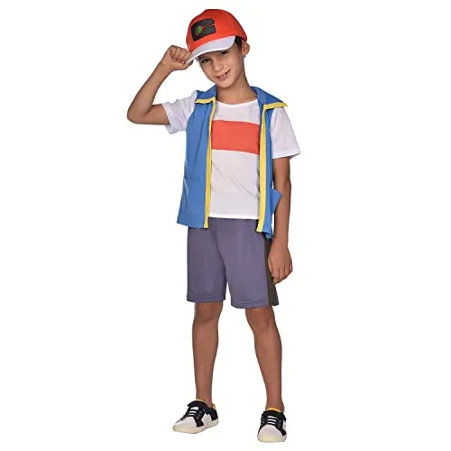 Pokemon Ash Kinderkostüm - 3-4 Jahre - Kostüme für kleine Abenteurer! Mit diesem coolen Pokemon Ash Kostüm wird dein Kind zum echten Poketrainer. Ideal für Karneval oder Kindergeburtstage, inklusive Oberteil, Shorts und roter Cap.