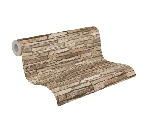 A.S. Création Vliestapete Dekora Natur Tapete in Naturstein Optik fotorealistische Steintapete 10,05 m x 0,53 m beige braun Made in Germany 958332 95833-2