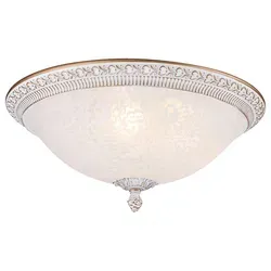 Pascal Deckenleuchte weiß mit gold rund Ø37 cm - Rustikale Deckenleuchte mit antiken Bronze-Details und elegantem Milchglasschirm, ideal für stimmungsvolle Beleuchtung in jedem Raum.