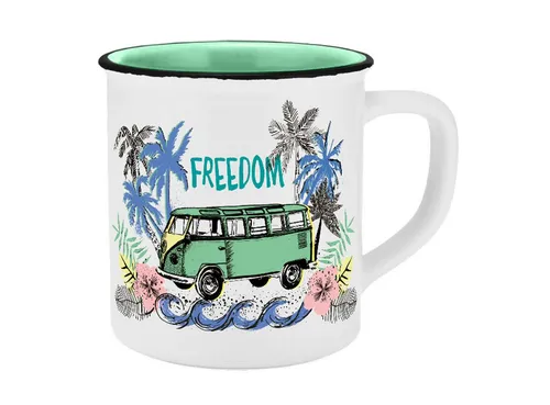 Geda Labels GmbH Tasse VW Freedom Emaille-Optik 400ml, 1-tlg., Keramik, Grün, 400ml, spülmaschinengeeignet