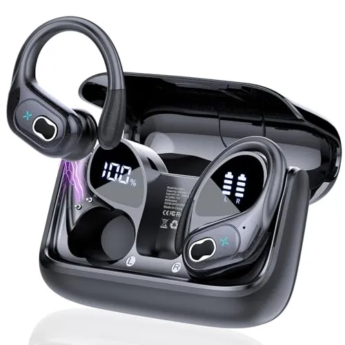 STECEi Kopfhörer Sport, 2025 in Ear Kopfhörer Kabellos Bluetooth 5.4 mit HD Mic, 75Std HiFi Stereo Bluetooth Kopfhörer mit Ohrhaken, Comfort Fit, IP7 wasserdichte Ohrhörer für Sport Arbeit Studium