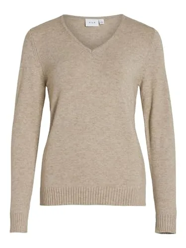 Vila Damen Viril L/S V-Neck Knit Top Pullover - Tanktops & Träger-Tops für Damen, bequemer Strickpullover mit V-Ausschnitt und angenehmem Tragekomfort, ideal für lässige Looks.
