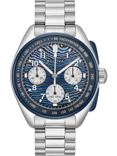 Bulova Lunar Pilot Timascus Limited Edition Silber Herren Armbanduhr 98A329 - Armbanduhren mit Chronograph-Funktion und Stoppuhr, stilvolles Design in Silber und blauem Zifferblatt, ideal für Liebhaber von exklusiven Zeitmessern.