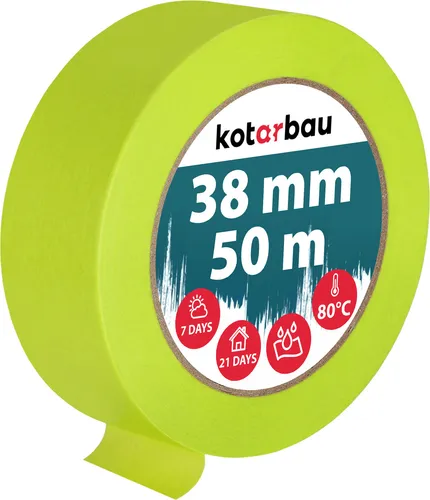 KOTARBAU® Neon Malerkrepp 50 m Kreppband 38mm Malerband Abklebeband Maler Klebeband Maler Zubehör Fluoreszierendes Grün Kreppapier Malerbedarf