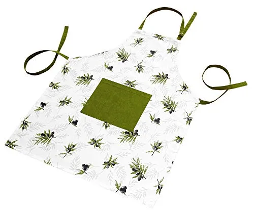 Lashuma Grillschürze Herren u. Frauen 80x65 cm, Schürze Olive grün weiß, Kochschürze Baumwolle