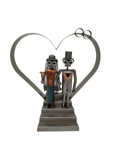 Schraubenmännchen Hochzeitspaar mit Herz - Figuren, Skulpturen & Statuen, ca. 31 cm hoch, aus Metall, ein einzigartiges Hochzeitsgeschenk, das Liebe und Kreativität vereint.