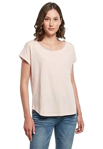 Build Your Brand Damen Long Slub Tee – Locker geschnittenes T-Shirt mit Cut-on-Ärmeln, Slub-Struktur & verlängertem Rückenteil, lässig & bequem, Pink, 4XL