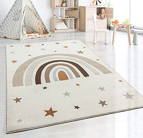 the carpet Beat Kids Moderner Weicher Kinderteppich 140 x 200 cm - Teppiche fürs Kinderzimmer, pflegeleicht und farbecht mit einem lebendigen Regenbogen Muster, ideal zur Förderung der Kreativität und Fantasie von Kindern.