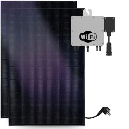 KLARBEIT Balkonkraftwerk Set 800W - Monokristalline Solarmodule mit 2x Full Black Modul 440W und 800W Wechselrichter, ideal für nachhaltige Energiegewinnung auf dem Balkon.