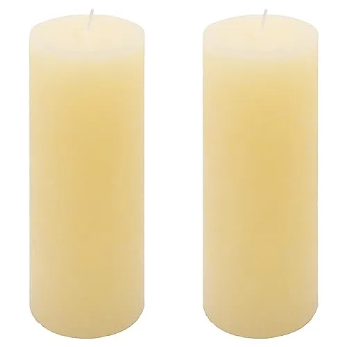Rustik-Kerze Höhe 20 cm Ø 7,5 cm lange Brenndauer Rund-Kerze Säulenkerzen Kerzen-Deko Tafelkerzen Weihnachts-Kerzen Hochzeits-Deko (creme, 2)