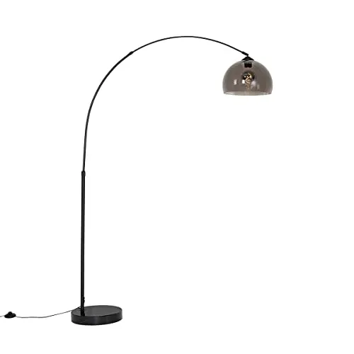 Qazqa Smart Arc Stehlampe schwarz mit Rauchglas in schwarz von QAZQA