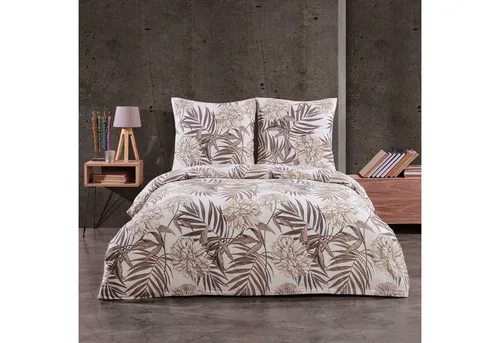 Buymax Biber Bettwäsche Set, 3-teilig, 200x220 cm Flanell - Bettwäsche-Set aus 100% Baumwolle in Beige-Braun mit floralem Muster, ideal für kalte Nächte. Mit praktischem Reißverschluss für einfaches Beziehen.