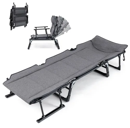 COSTWAY 3in1 Klappbare Sonnenliege mit Kopfstütze - Vielseitige 3in1 Campingliege, die als Stuhl, Liege und Einzelbett fungiert. Mit 6 verstellbaren Positionen und robustem Design ist sie ideal für Garten, Camping und entspannte Stunden zu Hause.