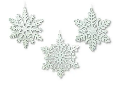 unbekannt 3 XXL Weihnachtsanhänger Schneeflocken Silber Glitzernd 25 cm