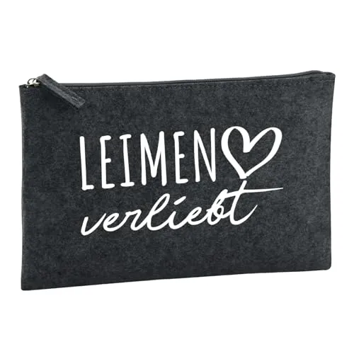 Huuraa Kulturbeutel Leimen verliebt Geschenk 1 Liter Filz Charcoal Kosmetiktasche Leimen Geschenkidee