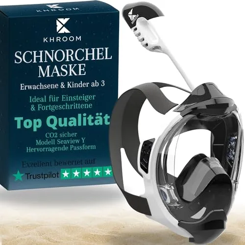 Khroom Seaview Y Schnorchelmaske für Erwachsene & Kids | CO2 sicher mit Easy-Breath System