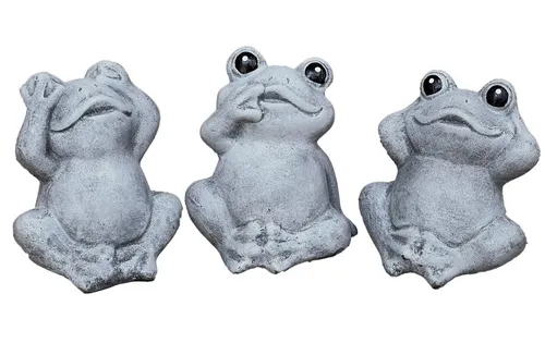Stone and Style Gartenfigur Frösche Weisheit 3er-Set - Frostfestes 3er-Set handgefertigter Froschfiguren in symbolischer Pose. Ideal für Garten und Balkon – wetterbeständig bis -30 °C, charmant und detailreich gestaltet für jeden Naturliebhaber.