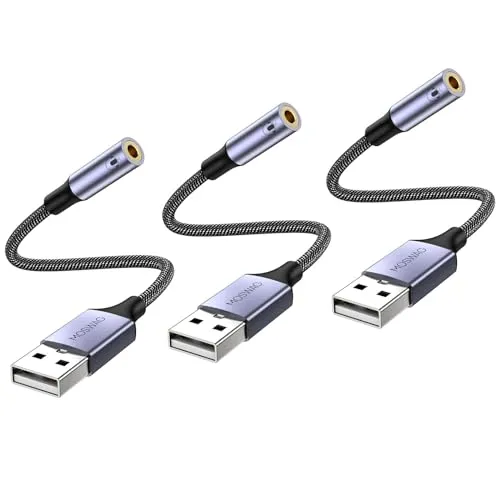 MOSWAG USB auf 3,5 mm Klinke Audio Adapter, Externe USB A Soundkarte auf 3,5 mm Aux Stereo Konverter Adapter,kompatibel mit Kopfhörer, PC, Laptop, Linux, Desktop, PS4 und andere Geräte