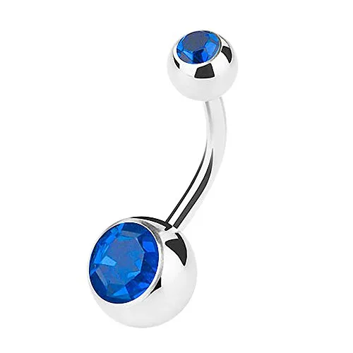 Piercingfaktor Bauchnabelpiercing Banane Piercing Bauch Stecker Gebogen mit Doppel Multi Kristall Kugel 1,6mm x 12mm x 5mm Blau