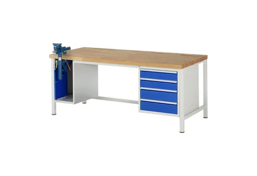Rau Werkbank 8185A1 - Robuste Arbeitsstation mit 4 Schubladen - Die Rau Werkbank 8185A1 bietet eine massive Buche-Arbeitsplatte und eine stabile Stahlkonstruktion. Ideal für DIY-Projekte, komplett montiert und mit 5 Jahren Qualitätsgarantie.