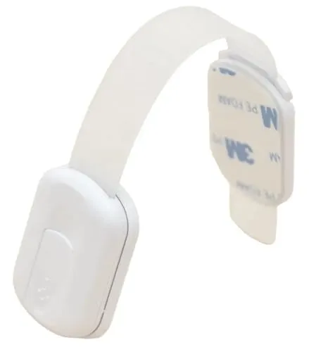 Kindersicherung aufklebbar mit starkem 3M-Klebeband und flexiblen Kunststoffbändern, Weiß. Kinder-Schranksicherung für Schrank und Schublade