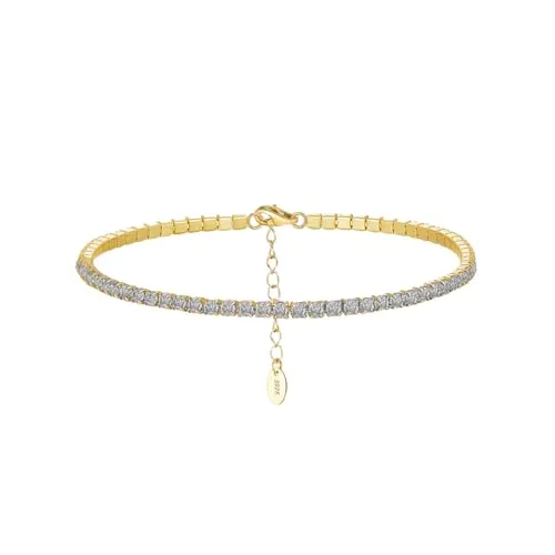 Suzan Gold® Vergoldetes Tennisarmband aus 925 Silber für Damen | Zartes, verstellbares Armband mit Zirkonia im stilvollen Design Stardust Line – wasserfest & elegant | Geschenk für besondere Anlässe