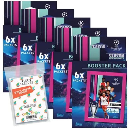 Bundle mit Topps - Champions League 2023/24 - Sammelsticker - 5 Blister + Exklusive Collect-it Hüllen