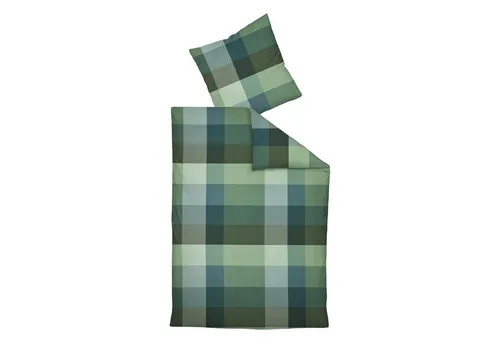 Janine Bettwäsche ELYA, 2-teilig, 155 x 220 cm, kariert - Bettwäsche aus 100% Baumwolle, mit praktischem Reißverschluss, in stilvollem Grün, Braun und Blau – ideal für einen gemütlichen Schlaf!