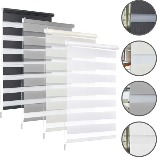 Doppelrollo DuoRollo Klemmfix ohne Bohren Seitenzug Fenster Rollo cremeweiß 65cm (61cm Stoffbreite) 150 cm