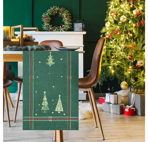 DecoHomeTextil Heimtextilmanufaktur Tischdecke Leinen Optik Christmas wasserabweisend, Weihnachten, Tanne, X-Mas, wasserabweisend
