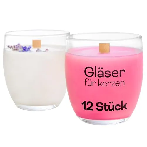 KONZEPT Kerzengläser 225 ml, 12 er Kerzen Gläser leer zum gießen, Teelichtgläser klein 8x7 cm