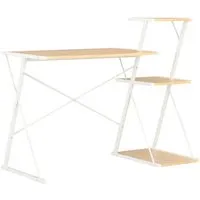 vidaXL Schreibtisch mit Regal Weiß und Eiche 116×50×93 cm - Kinderschreibtisch mit integriertem Regal, bietet zusätzlichen Stauraum und ist ideal für einen organisierten Arbeitsplatz zu Hause oder im Büro.