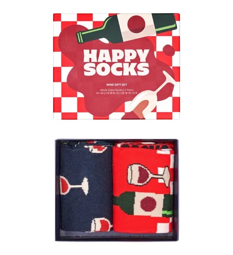 Happy Socks 2er Pack Weinmotiv Socken - Fun-Socken mit lustigem Weinmotiv, perfekt als Geschenk für Weinliebhaber in einer ansprechenden Geschenkbox. Hergestellt aus weicher, atmungsaktiver Baumwolle für optimalen Tragekomfort.