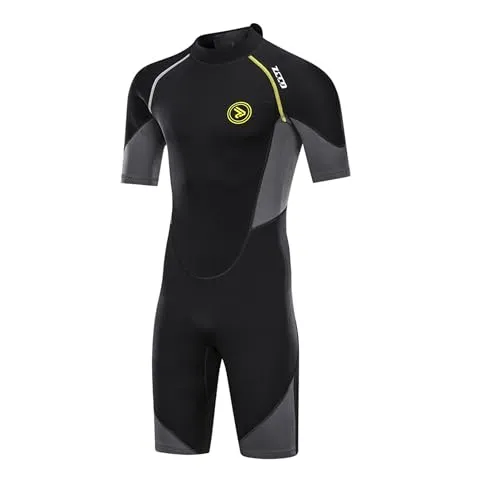 ZCCO Herren Neoprenanzug 1,5 /3mm Premium Neopren Kurzarm Tauchen Surfen | Rückenreißverschluss, kurzärmeliger Taucheranzug für Spearfishing, Schnorcheln, Surfen, Kanufahren, Taucheranzüge